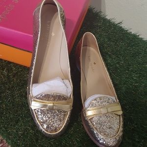 Kate Spade loafers gold glitter